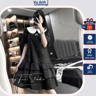 Váy bầu babydoll , đầm bầu thiết kế đuôi cá đính ngọc MiuMiu chữ thêu cổ bèo trắng tiểu thư xinh miễn chê