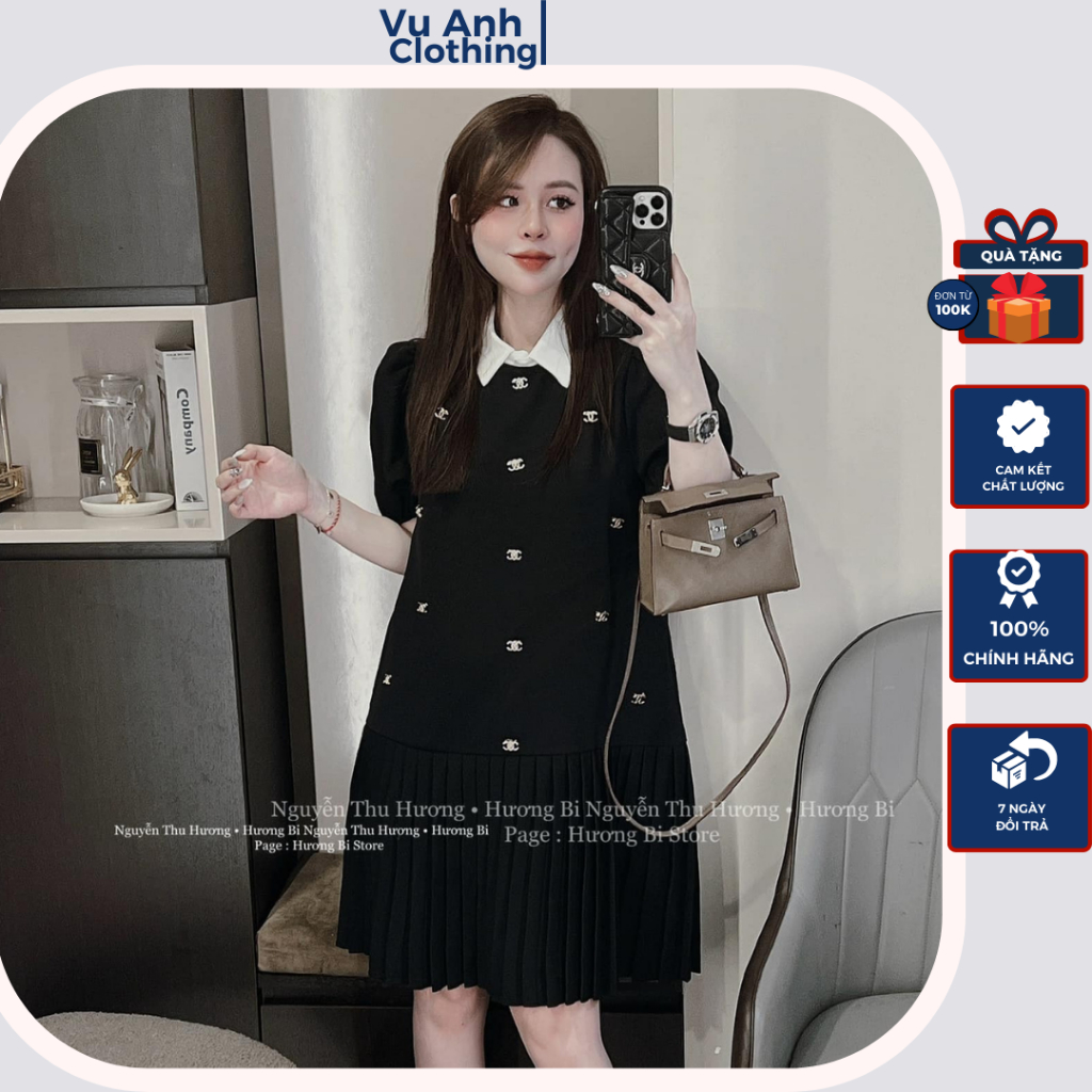 Đầm bầu thiết kế , váy bầu công sở phối cổ trắng kèm tag rời đuôi cá xếp ly hot hit lên dáng siêu xinh