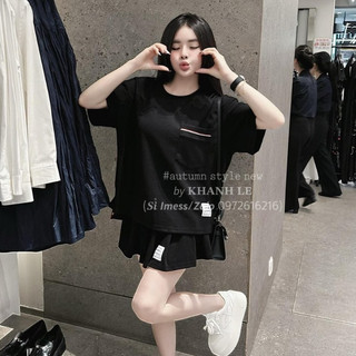 Set Bộ Đồ Nữ HOT TB Áo Phông Ngắn Tay Túi Ngực Viền Màu Mix Chân Váy Xếp Ly dễ thương Freesize B24