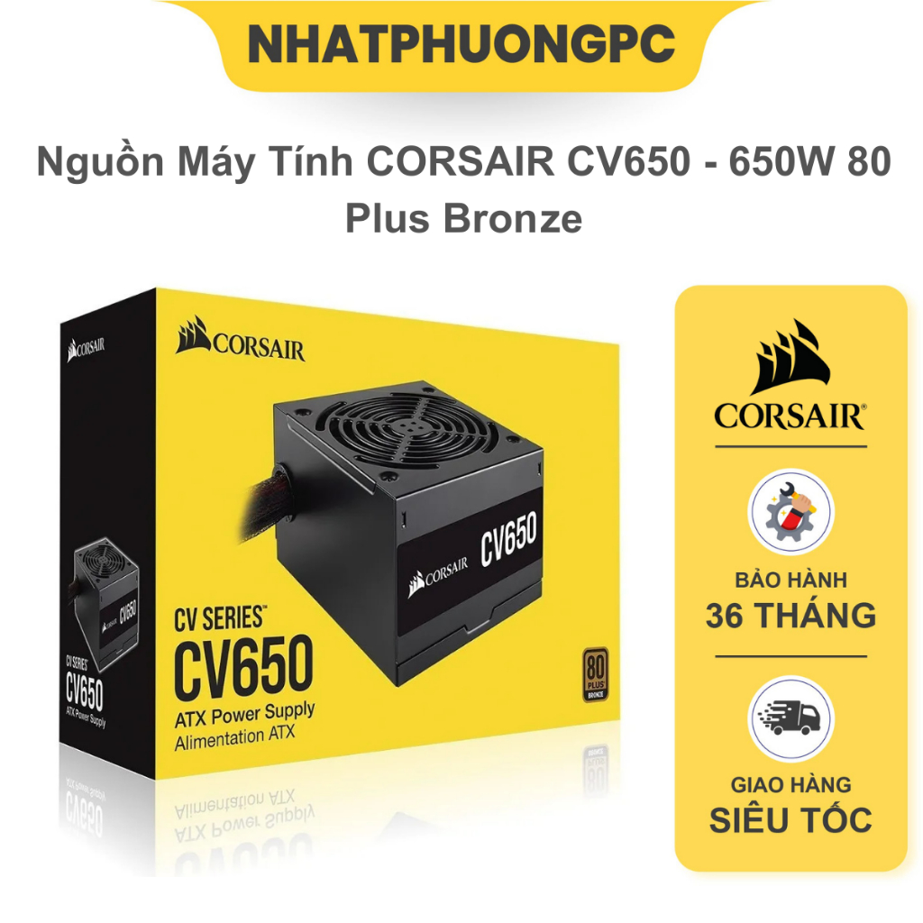 Nguồn Máy Tính Corsair CV650 NEW 80 Plus Bronze - Bảo hành chính hãng 36 tháng