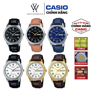  Đồng Hồ Nam MTP-V006 Quartz Mặt Kính Khoáng Tròn 38mm Dây Da Vỏ Kim Loại Chống Nước Lịch Lãm Sang Trọng Chính Hãng CASIO 