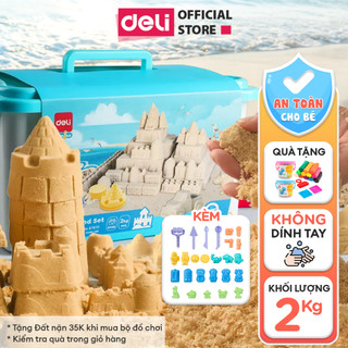 Đồ chơi cát động lực kèm khuôn 2kg cát và bàn chơi cát deli - cát động lực cho bé an toàn, mịn không dính tay không phai