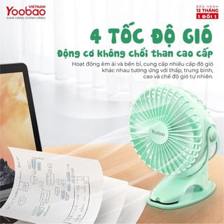 Quạt tích điện dùng liên tục 32 tiếng Y-F04 6400mAh - Thiết kế chân kẹp tiện lợi, nhiều màu sắc - Hàng chính hãng YOOBAO