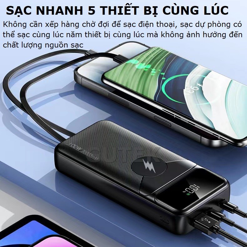 Sạc dự phòng 30000mah Gutek DX66 sạc nhanh 100w pin dung lượng lớn có sẵn dây cho nhiều điện thoại