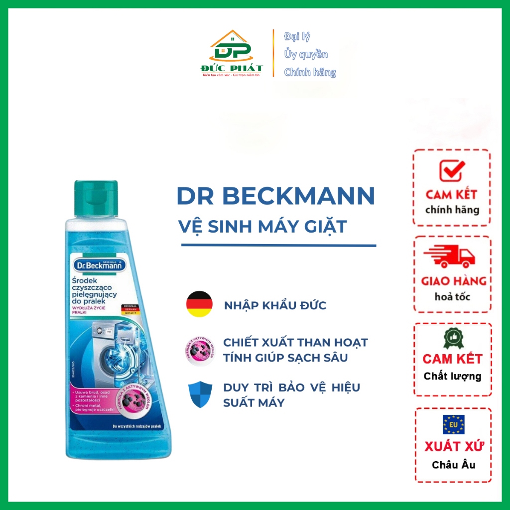 Dung dịch vệ sinh máy giặt Dr.Beckmann 250ml Than hoạt tính nhập khẩu châu Âu, loại bỏ cặn, bụi bẩn
