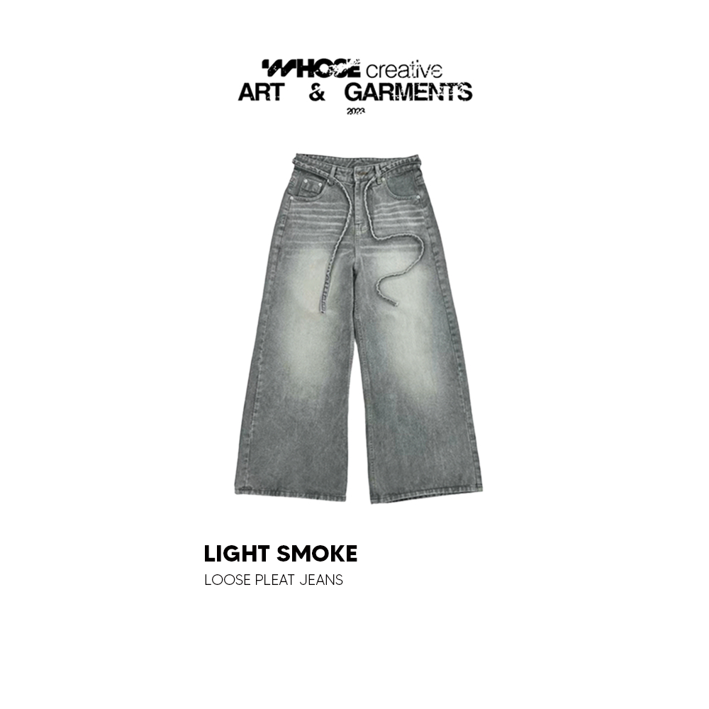 LIGHT SMOKE LOOSE PLEAT - Quần jeans dây thừng 1340