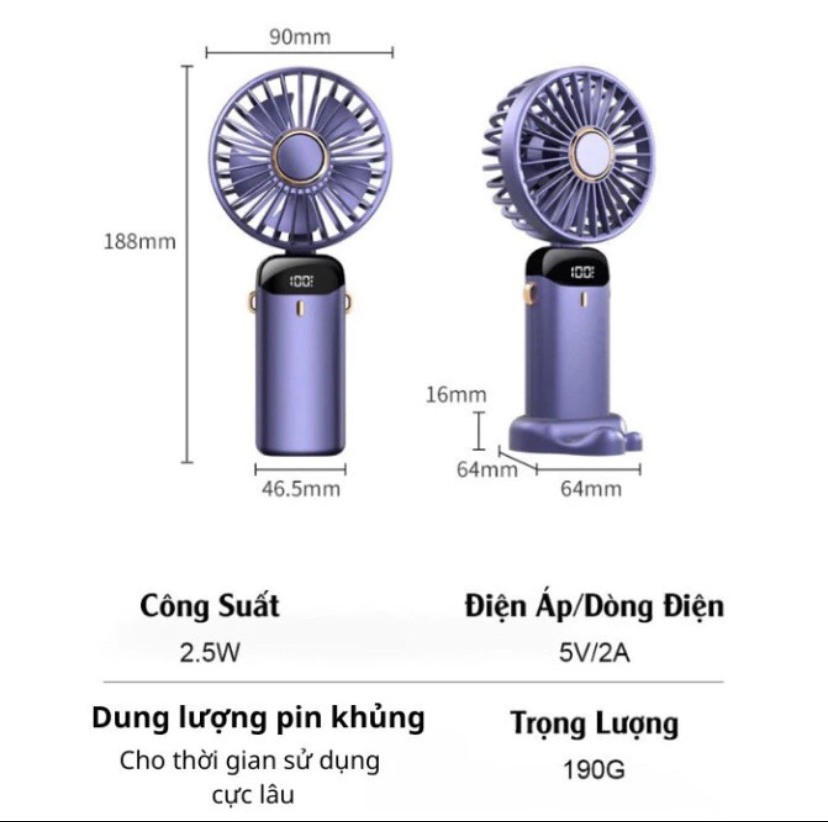 Quạt Mini Cầm Tay Sạc Điện N15, Pin Trâu 5000mAh Với 5 Tốc Độ Gió, Xoay Linh Hoạt 90 Độ có đèn LED Hiển Thị vn | BigBuy360 - bigbuy360.vn