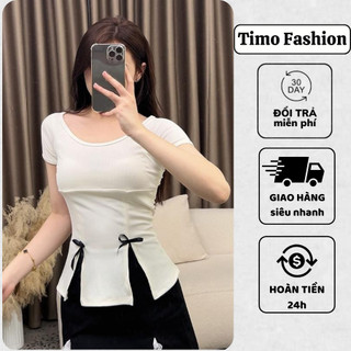 Set đồ nữ xinh TIMO, Set chân váy nữ viền kèm áo thun nữ đính nơ cute phong cách tiểu thư mặc đi chơi. SV108