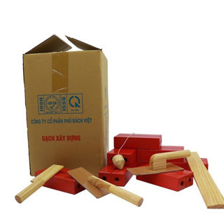 Đồ chơi gạch gỗ xây dựng 42 viên cỡ lớn kèm dụng cụ xây, đồ chơi dụng cụ xây dựng gạch gỗ cho bé