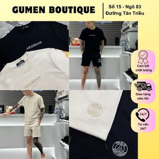 Bộ Quần Áo Nam Jorđan PSG Thêu Chữ Trước Ngực Phối Loang Mặt Sau Cực Ngầu - Bộ Cộc Tay Nam JD PSG Mix Họa Tiết Cực Chất