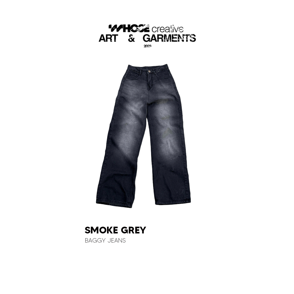 SMOKE GREY WIDE LEG JEANS - Quần jeans wax xám khói 1007
