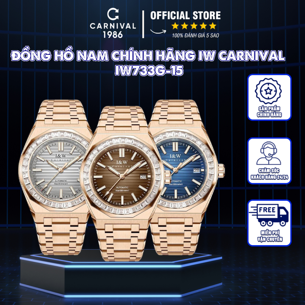 Đồng Hồ Nam Chính Hãng IW Carnival IW733G-15 Kính Dapphire, Chống Xước, Chống Nước 50m,BH 24 Tháng