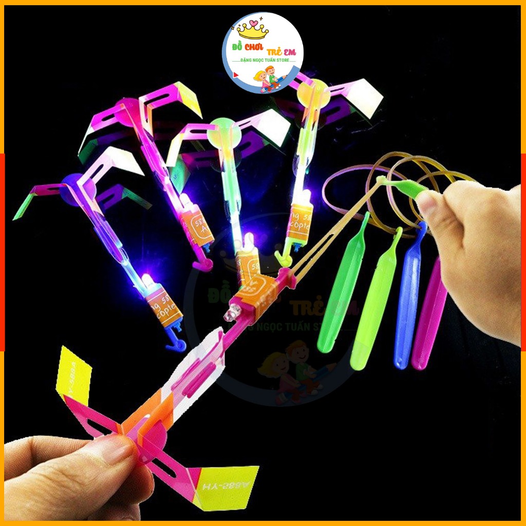 Ná Bắn Đèn Led Bằng Thun, Súng Cao Su Bắn Chong Chóng Bay Lên Trời, Đồ Chơi Vận Động Ngoài Trời Cho 
