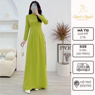 Áo dài nữ trơn màu xanh cốm áo dài truyền thống cổ cao tay dài ÁO DÀI QUỲNH NGUYỄN MÃ T10