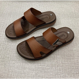 Dép nam da bò thật - đế kếp nâng cao 3,5cm siêu bền - sandal 2 quai ngang