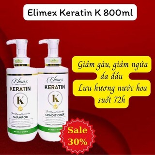 (Chính Hãng) Dầu gội xả keratin Elimex ngăn gàu phục hồi hương thơm nước hoa  cao cấp mềm mượt 800ml