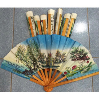 Quạt nan tre giấy phong cảnh dân gian