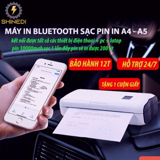 Máy in mini bluetooth sạc pin A4BT SINEDI kết nối tất cả các thiết bị điện thoại, laptop, máy tính nhỏ gọn dễ mang đi.