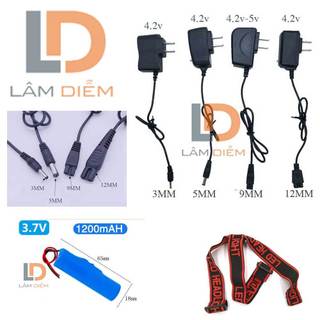 Dây thun đèn đội đầu và pin sạc của đèn đội đầu, cục sạc 4v2 500mah