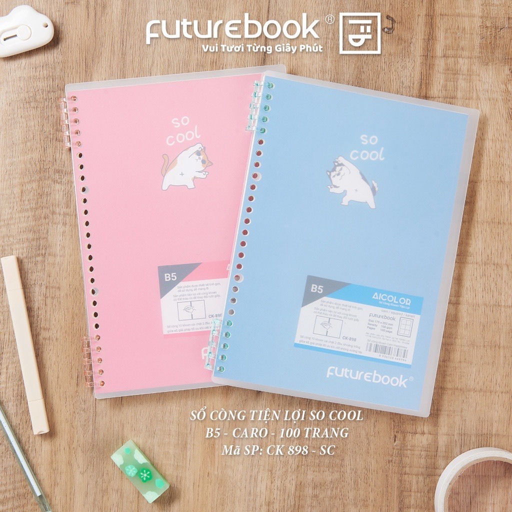Sổ Còng Khoen Tiện Lợi A5 B5 Caro/Kẻ Ngang FUTUREBOOK 100gsm 100Trang AICOLOR