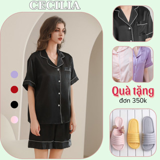 Pijama nữ ngắn, set đồ ngủ nữ mặc nhà chất liệu lụa satin tay ngắn quần ngắn trơn đơn giản