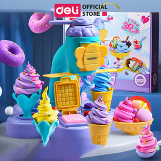 Bộ Đồ Chơi Đất Nặn Deli Máy Làm Kem Kèm 6 Hộp Đất Nặn Dụng Cụ Và Khuôn - An Toàn, Không Dính Tay