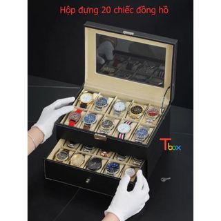 Hộp trưng bày 20 chiếc đồng hồ bọc da đen sang trọng