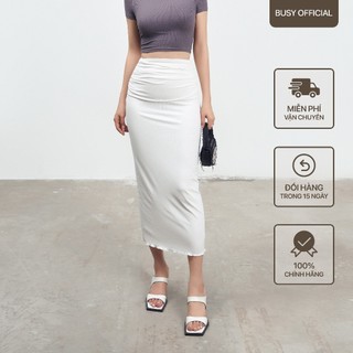 Chân váy nhún sườn dài nữ busy thun tăm giấy 2 lớp co giãn cvns