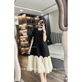Váy chân tơ cổ đính đá sm