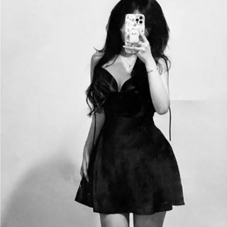 Đầm hai dây lụa dáng ngắn cổ đổ tôn dáng body phong cách sexy sang chảnh cho nữ đi chơi dự tiệc cực sang chảnh