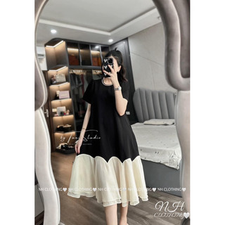 Váy chân tơ cổ đính đá sm