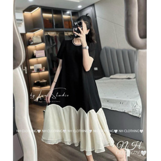 Váy chân tơ cổ đính đá sm