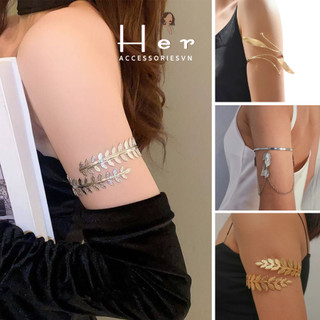 Vòng đeo bắp tay vòng cánh tay kim loại điều chỉnh hình rắn lá bahemian Her Accessories