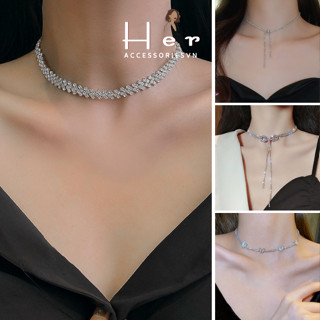 Vòng cổ choker đính đá dây chuyền titan nơ hình bướm sang chảnh đi tiệc Her Accessories