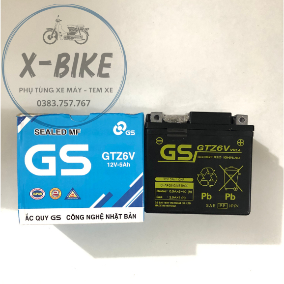 Bình Ắc Quy Xe Máy GS GTZ6V (12V - 5 Ah) Màu Xanh Dành Cho Xe Vision, Airblade, SH Mode 125, PCX, Vario, Janus, Grande..