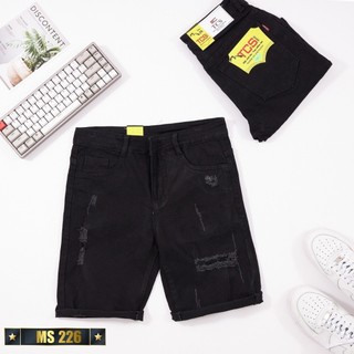 Quần short jean nam màu đen in logo rách chất bò - quần short demin lửng co giãn thời trang cao cấp Tp_shop_87 ms1113