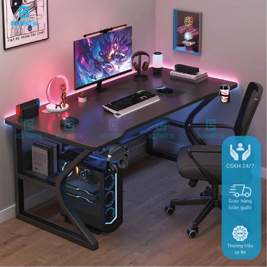 Bàn gaming chữ K kèm kệ sách 2 tầng có đèn LED RGB 26 triệu màu, bàn làm việc học tập chân sắt 2x4cm chắc chắn chống gỉ | BigBuy360 - bigbuy360.vn