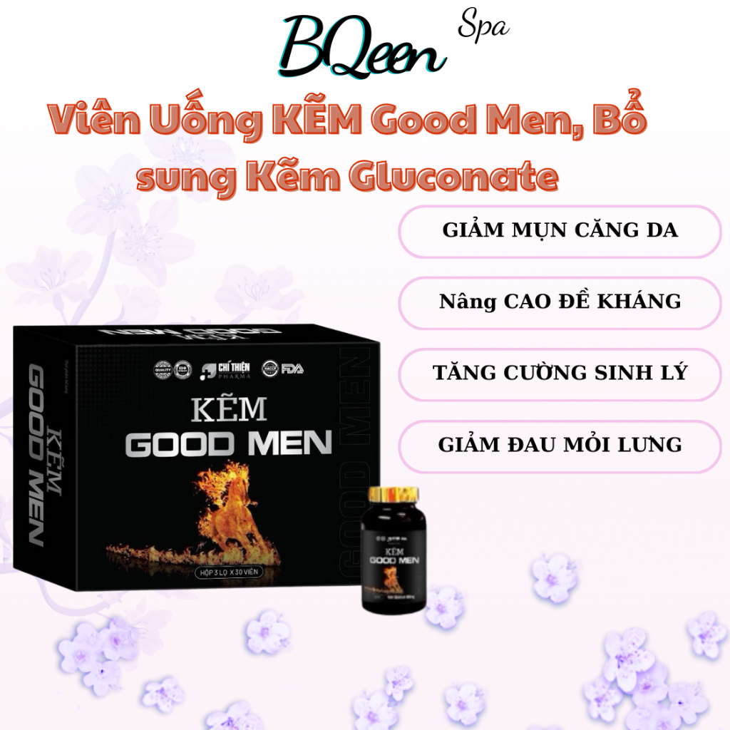 Viên Uống Kẽm Good Men, Bổ sung Kẽm Gluconate hỗ trợ sức khỏe ,tốt cho tóc , da mụn Hộp 3lọ 90v