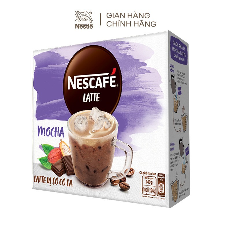 Cà phê hòa tan NESCAFÉ Latte Vị Sô cô la (Hộp 10 gói x 24g)