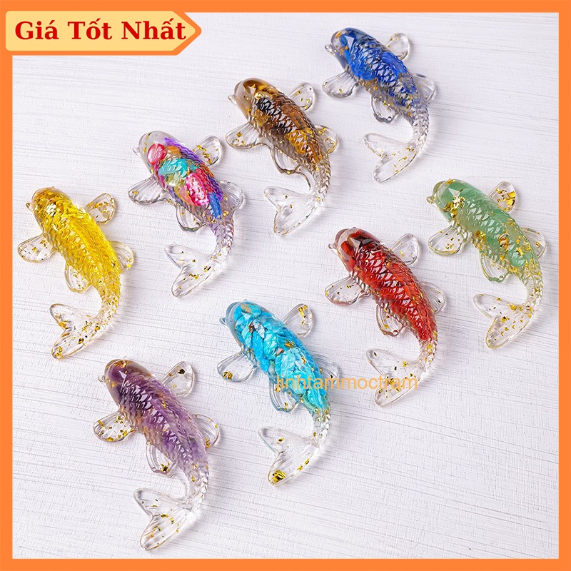 Cá koi phong thủy có xu tài lộc Cá chép lá vàng thả bát sen ban thần tài trang trí nhà cửa