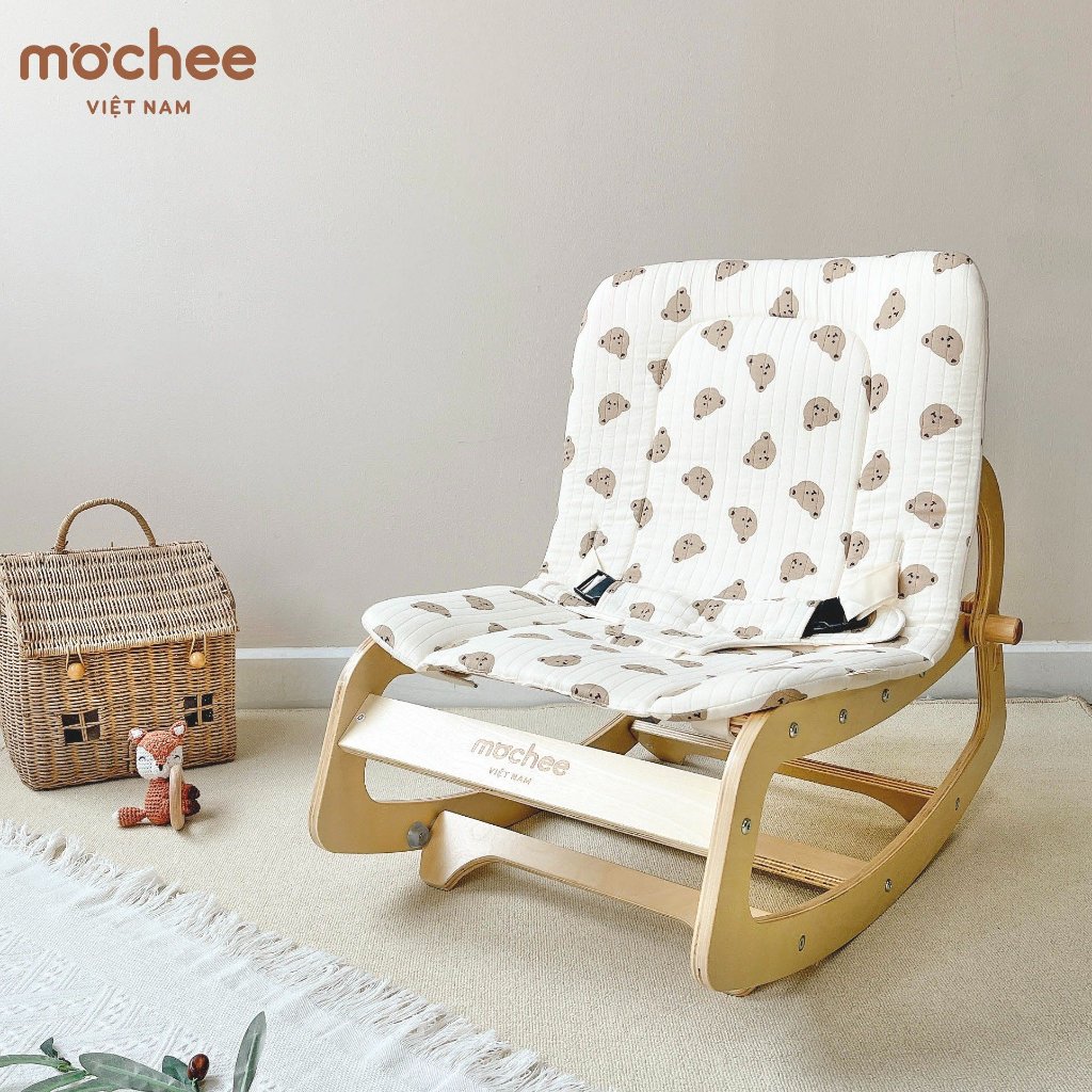 Ghế Bập Bênh MOCHEE và MONMON Đa Năng Cho Bé Nằm Có Tặng Kèm Đệm Thoáng Mát 4 Mùa Mesuadng