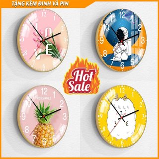 Đồng hồ gỗ treo tường kim trôi kiểu dáng vintage decor phòng tặng kèm đinh 3 chân không khoan tường