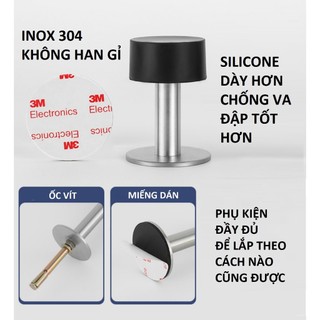 Chặn cửa Gắn Tường kiểu mới đệm cao su dầy to có keo dán và ốc vít chống va đập dễ lắp inox 304