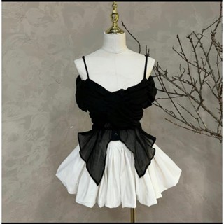 Set Áo Voan 2 Dây mix Chân Váy Bí Phồng