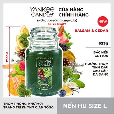 Nến hũ Yankee Candle size L - Balsam & Cedar (623g)