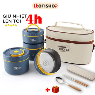 Hộp đựng cơm giữ nhiệt văn phòng lunch box chia ngăn, Hộp cơm cặp lồng inox 304 quay lò vi sóng LOTI
