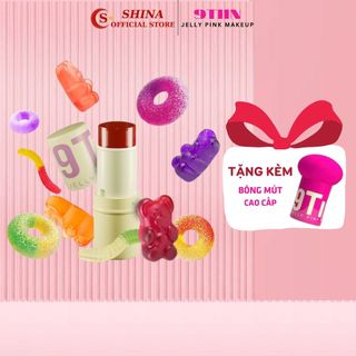 Son thạch má hồng Jelly Pink Makeup 9TIIN 3in1 dưỡng ẩm môi tặng kèm cọ tán má hồng – Shina
