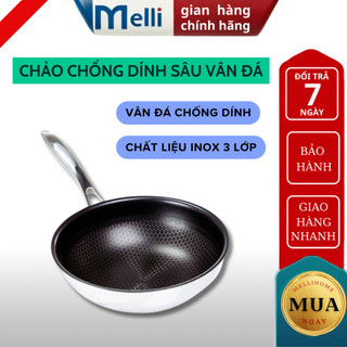 Chảo chống dính sâu lòng Inox  MELLI vân đá Phù hợp mọi loại bếp chất liệu 3 lớp cao cấp và tiện lợi