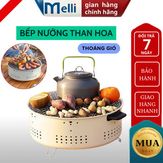 Bếp nướng than hoa không khói MELLI lò nướng thịt cao cấp thiết kế độc đáo với thau đựng than dễ dàng vệ sinh
