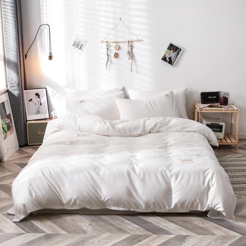 Bộ Chăn Ga Trắng Khách Sạn, Nhà nghỉ chất liệu cotton tici - Màu trắng tinh (loại dày đẹp).